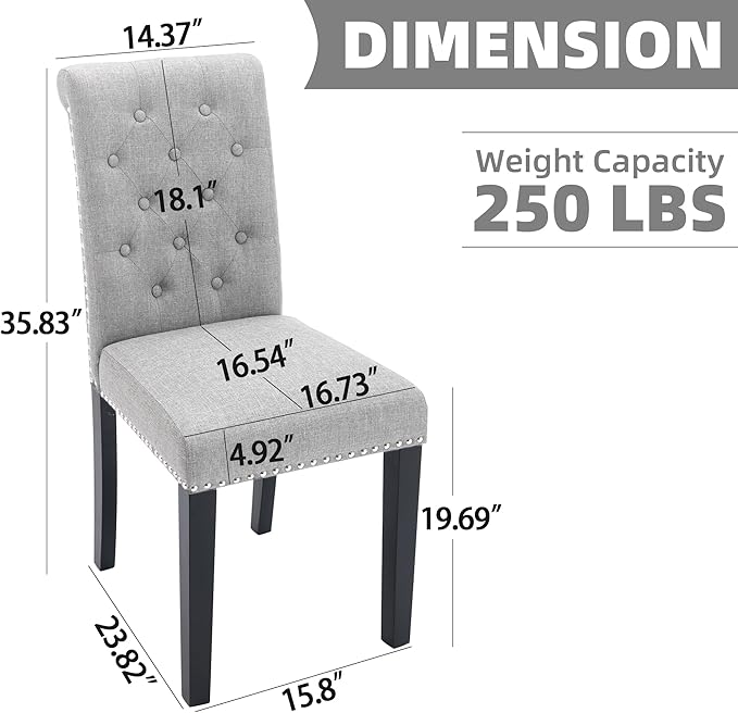 Westice Dining Room Chairs Set of 8 Upholstered Fabric Kitchen Chairs Dining Room Side Chair with Nailhead Trim and Rubber Wood Legs for Small Space Apartment, Light Gray