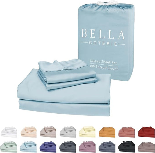 Bella Coterie Luxury Bamboo Viscose Twin Size Sheet Set | 100% Organically Grown | Ultra Soft | Cooling for Hot Sleepers | 18" Deep Pocket [Coastal Blue]