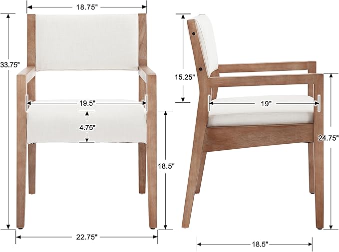 EALSON Upholstered Dining Chairs Set of 4 Mid Century Dining Room Arm Chairs with Hardwood Frame Modern Farmhouse Kitchen Side Chairs for Living Room, Beige Linen