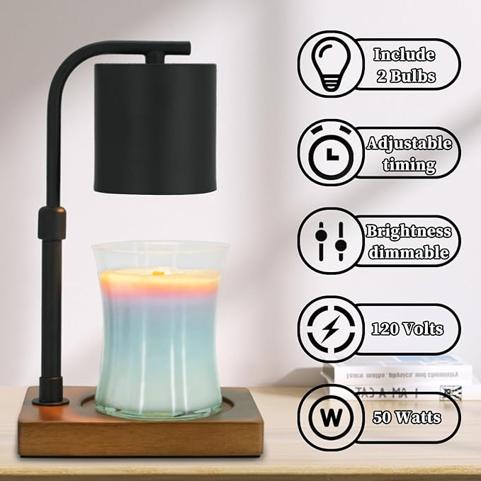 Candle Warmer Lamp Timer for Women Mom, House Warming Gifts New Home Decor, Modern Farmhouse Decor, Candle Warmer for All Jar Candles with 2 Bulb Black 02