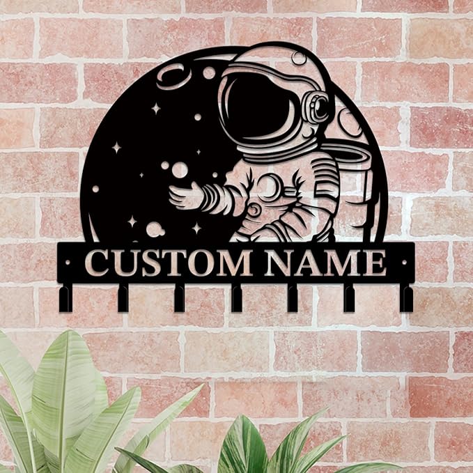 Personalized Custom Astronaut UFO Metal Wall Keys Hooks,Clothes Hooks Astronaut Art coat racks,door holder,Black Astronaut decorations for home,Entrance doors,Hallway, Bedroom,Keys,Hats (Style A)