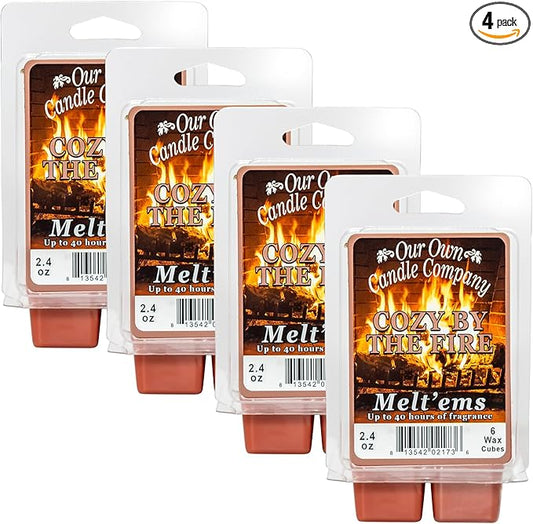 Our Own Candle Company Premium Wax Melt, Cozy by The Fire Scent, Handmade in The USA, 24 Cubes (4 Pack, 9.6oz Total)
