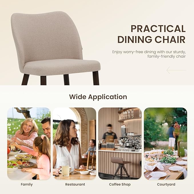 Wooden Dining Chairs Set of 6, Upholstered Kitchen Dining Room Chair, Modern Fabric Farmhouse Dinner Chair for Restaurant & Cafe, Camel