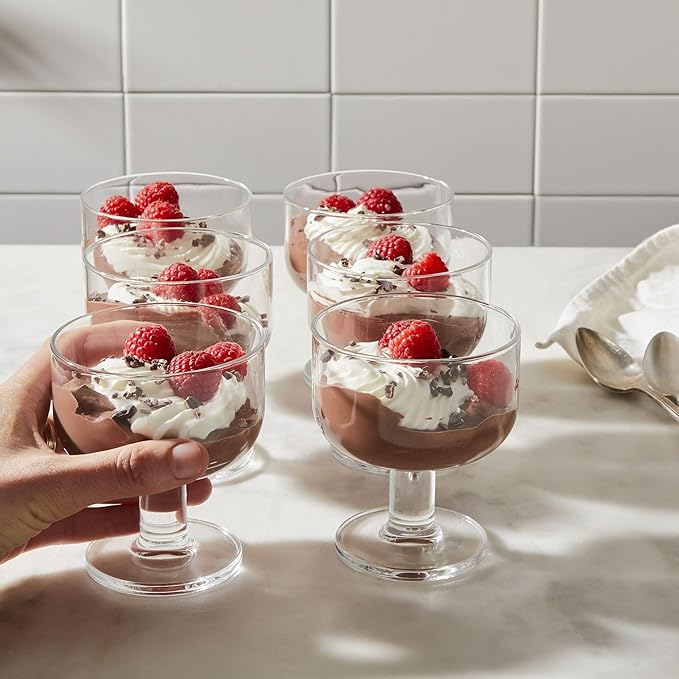 Bormioli Rocco Hosteria Set Of 6 Stackable Dessert Cups, 8 Oz. Clear Tempered Glass, Made In Italy.