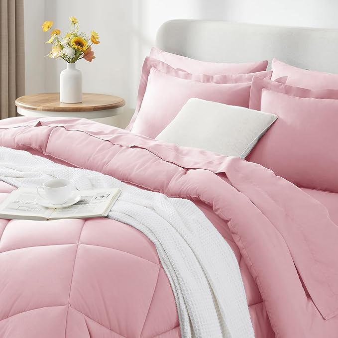 CozyLux King Size Comforter Sets Pink - 7 Pieces Bed in a Bag King, Luxury Soft Bed Set for All Seasons, Bedding Set with Down Alternative Comforter, Sheets, Pillowcases & Shams
