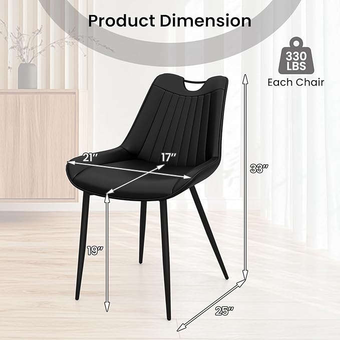 Giantex Dining Chairs Set of 4, PU Leather Upholstered Kitchen Dining Room Chairs w/Handle, Metal Legs, Curved Back, Modern Armless Accent Side Chair for Living Room, Restaurant (PU Black)