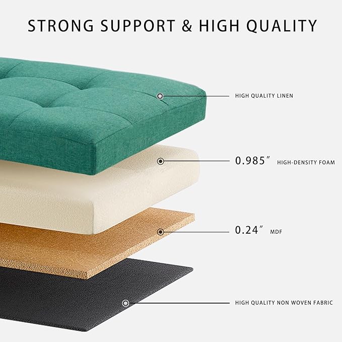 HAUSFRAU 31.5 Inches Ottoman with Storage Bench, Folding Ottoman Bench Small Foot Rest Stool, Bedroom Bench with Flipping Lid, Linen Gold