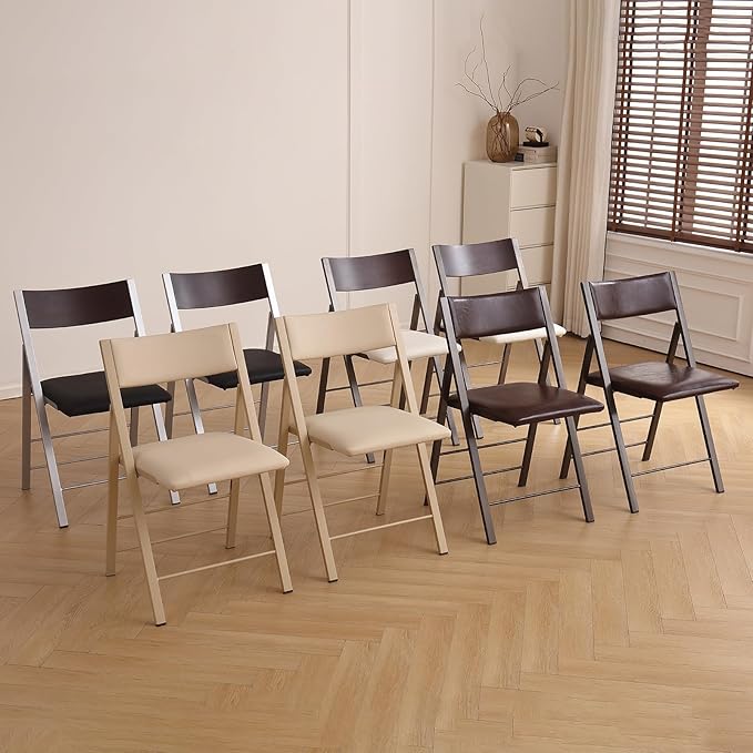 Folding Chairs with Cushion 2 Pack - Heavy Duty Steel Frame Foldable Dining Chairs, Waterproof Leather Indoor Outdoor Comfortable Folding Chairs for Home, Conference Rooms, Weddings, Events (Black)