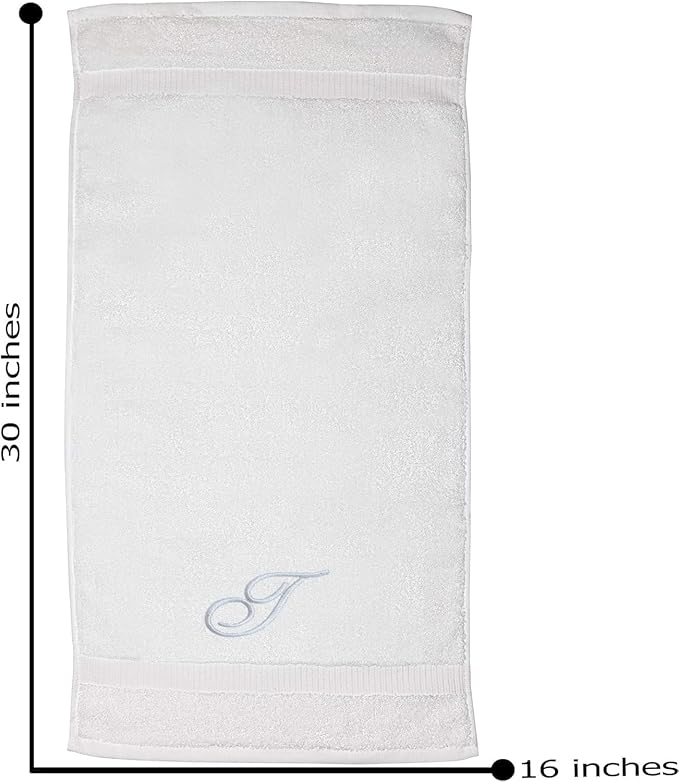 White Monogrammed Hand Towels for Bathroom - Luxury Hotel Quality Personalized Initial Embroidered Towel for Powder Room, Spa - GOTS Organic Certified - Pack of 2 Silver, Letter T