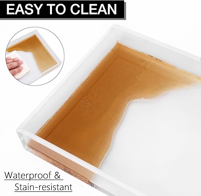 Clear Acrylic Tray 5mm Thicken for Vanity Makeup, Perfume, Jewelry Holder, Napkin, 10x5'' Decorative Serving Tray for Bathroom, Toilet Tank, Sink Countertop, Living Room,Dresser, Coffee Table,Wedding