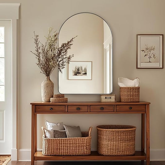 ANDY STAR Arched Mirror, 22 x 30 Inch Brushed Nickel Wall Mirror in Stainless Steel Metal Frame, Arch Top Rounded Corner 1 Inch Deep Set Design Wall Mount Hangs Vertical