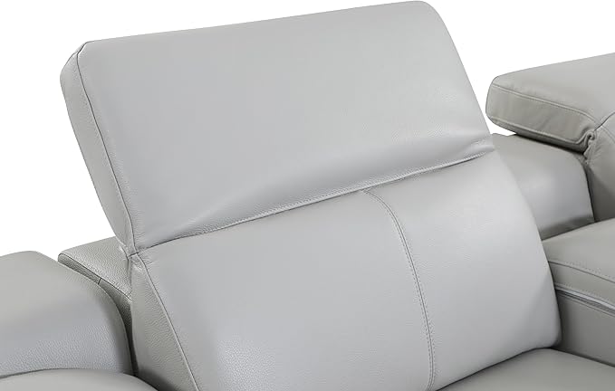 Blackjack Furniture Venice Top Grain Italian Leather Power Recliner Chair with Adjustable Headrest Modern Luxury Seating for Living Room Lounge, Light Grey