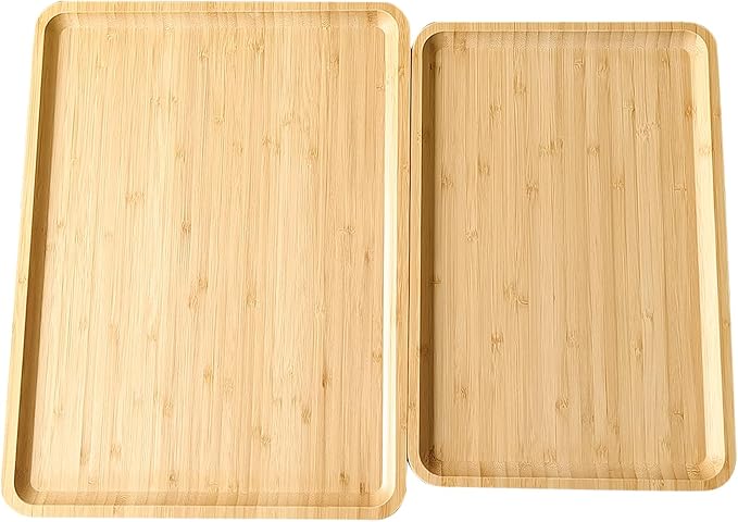 Bamboo Serving Tray Rectangle Platter Breakfast Dinner Food Bed Tray for Eating Kitchen Restaurants (1, 15.7" x 12.8" x 0.8" (no Handle))