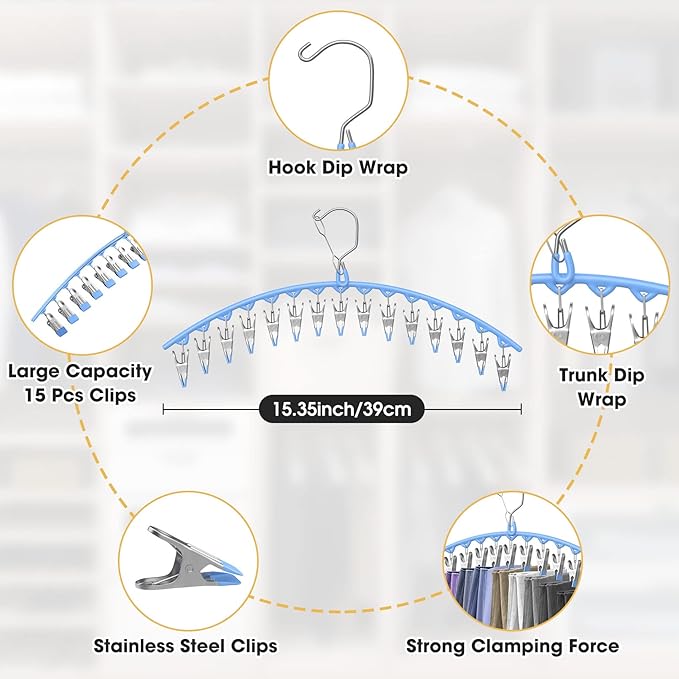 Upgrade Skirt Pants Hangers with Clips, Metal Pants Legging Organizer for Closet Holds 30 Leggings/Shorts/Jeans/Skirts Pant Hangers Space Saving Hanging Closet Organizers Shorts Hanger, Blue 2Pack