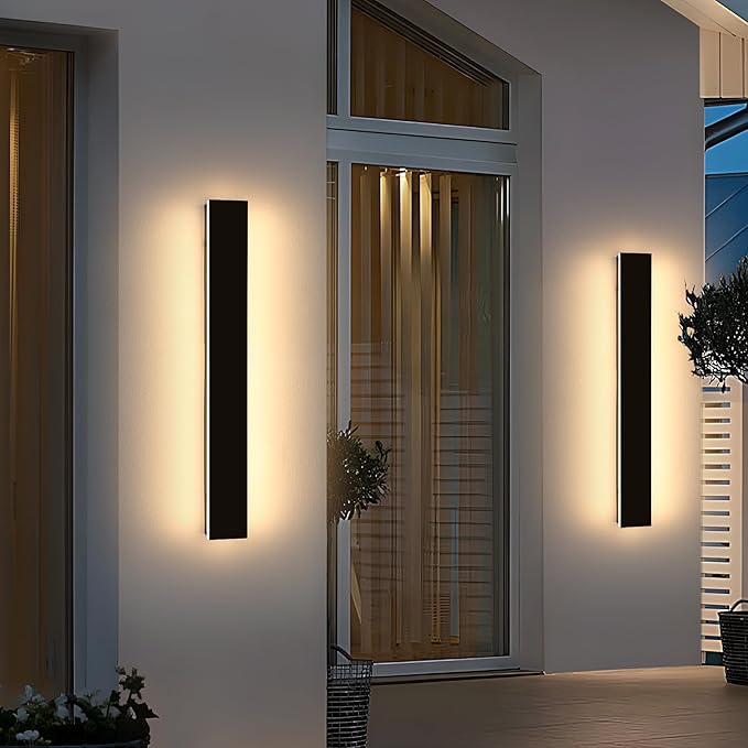 2 Pack 31.4inch Modern Outdoor LED Wall Sconce, Dimmable 3000K-6000K with Remote Control, IP65 Waterproof, Black Aluminium Long Exterior Wall Light Fixture for Porch, Patio, Garage, Yard