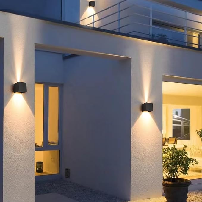 2 Pack LED Outdoor Wall Lights Exterior/Interior 3 Colors Adjustable 15W Wall Light Fixture IP65 Waterproof Porch Exterior Wall Sconce Modern Outdoor Lighting Square Aluminum Black Up and Down Lights