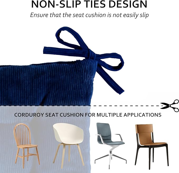 Square Seat Cushion for Kitchen Dining Chairs, Soft & Comfortable 15.5" x 15.5" Chair Pads, 6 Packs, Dark Blue