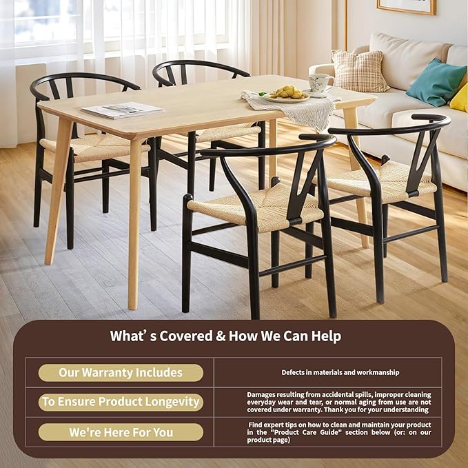 Tomile Solid Wood Wishbone Chair Y Chair Mid-Century Armrest Dining Chair, Hemp Seat (Ash-Black Frame + Natural Cord)