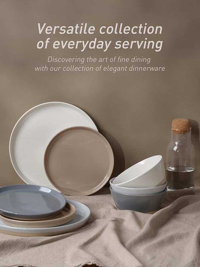 Famiware Saturn Dinnerware Set with Pasta Bowl, 16 Pieces Dish Set, Plates and Double Bowls Sets for 4, Chip and Scratch Resistant, Microwave and Dishwasher Safe Tableware, Multi-color