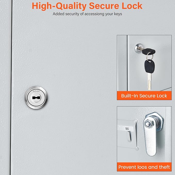 100 Keys White Key Cabinet, Anti-Theft Key Lock Box with Key Tags, Adjustable Key Organizer Wall Safe for Car Office House Garage Rental Business