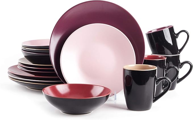 Colors Life 16pc Dinnerware Set，Very Berry - 4 Assorted Colors Beige, Berry, Plum, and Rose