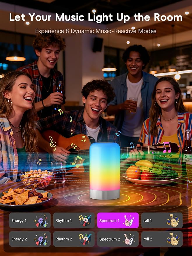 RGBICWW Smart Table Lamp, Touch Bedside Lamp with App Control, LED Desk Lamp with Music Sync, 30+ Scenes & 16M Colors, Color Changing Lamp for Bedroom Living Room Gaming Dimmable Night Light, Gold