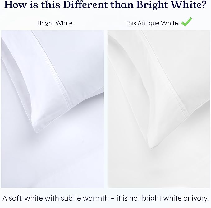 California Design Den 2-Pack 100% Cotton King Size Sheets Set 400 Thread Count Sateen - Extra Soft, Breathable & Cooling Sheets, Wrinkle Resistant, 2 Sets of Deep Pocket Bed Sheets - Antique White