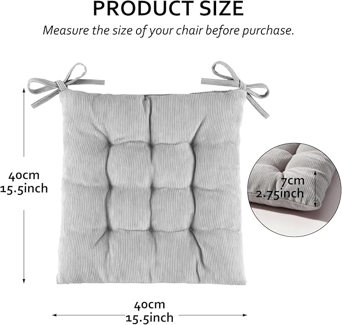Square Seat Cushion for Kitchen Dining Chairs, Soft & Comfortable 15.5" x 15.5" Chair Pads, 6 Packs, Grey