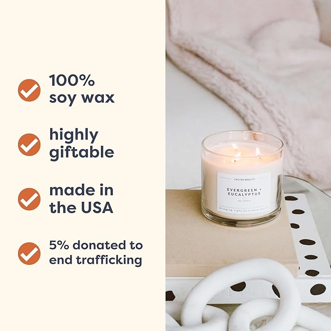 Calyan Wax Co. Oakmoss & Amber 3 Wick Scented Candle - 43 Hour Burn - Luxury 3 Wick Soy Candles - Non Toxic Soy Wax Candles - Long Lasting Large Glass Jar Candle for Home - 14.9oz