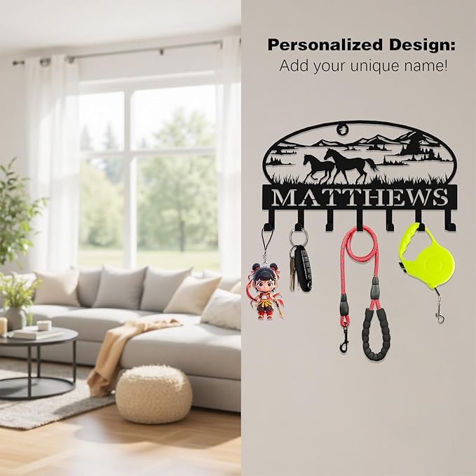 Personalized Galloping Horse Key Hook Wall Mount,Fashion Wall Key Holder of Galloping Horse in Mountain Landscape,Metal Key Rack for Wall Decor,Office,Entryway