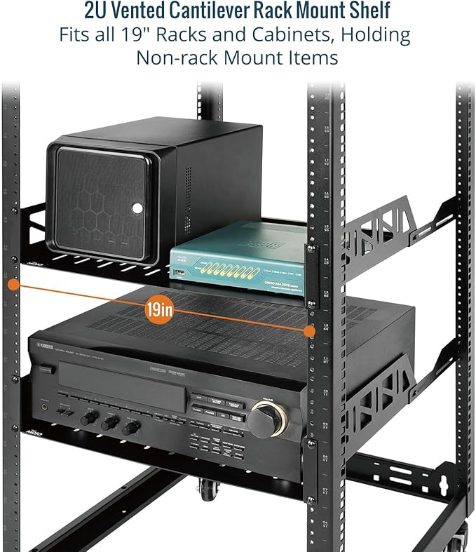 Tecmojo 2U Rack Shelf,19 inch Server Rack Shelf 12 inch Depth,Weight Capacity 110Lbs/50kg,Rack Mount Shelf for 19" Network Racks & Cabinets,with Complete Accessories (2Pack)