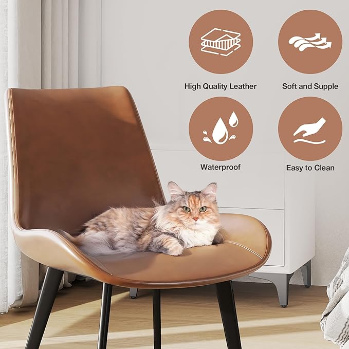 Modern Dining Chairs Set of 4, Upholstered Faux Leather Cushion Seat and Sturdy Metal Legs for Restaurant, Living Room, Grey