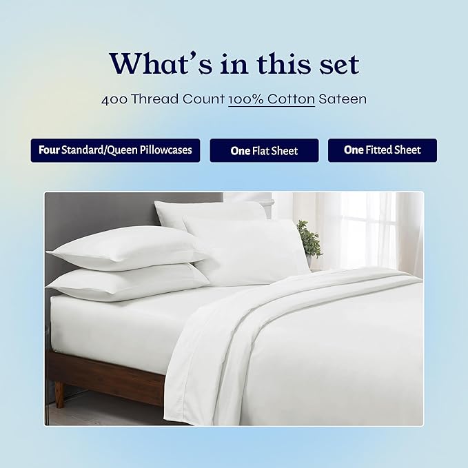 California Design Den 6-Pc Queen Size Sheet Set with 4 Pillowcases - 400 Thread Count 100% Cotton Sheets, Cooling Sateen Weave, Luxury Deep Pocket Bedsheets Set - Ivory (Pale Tone)
