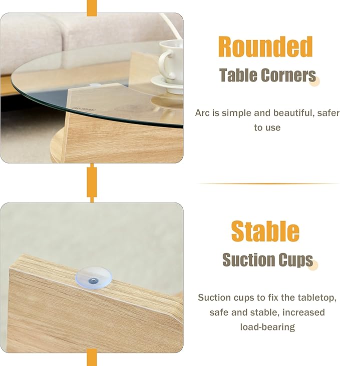 LKTART 31.5" Round Glass Coffee Table with Tempered Glass Top and MDF Base, Diagonal Fan-Shaped Tray Design Table Leg Simple & Modern Center Table for Living Room Office Apartment Wood