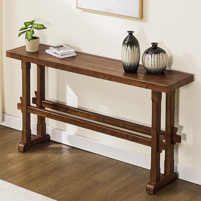 Kmax Entryway Table, 59 inchs Wood Farmhouse Console Table Boho Hallway Table Rustic Couch Table Behind Sofa for Outdoor Entrance Living Room - Walnut