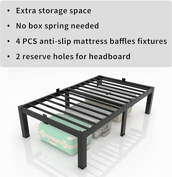 MAF 18 Inch Twin Size Bed Frames No Box Spring Needed Heavy Duty Metal Platform Bed Frame Steel Slat Support Easy Assembly Noise Free Black Bed Frame Twin