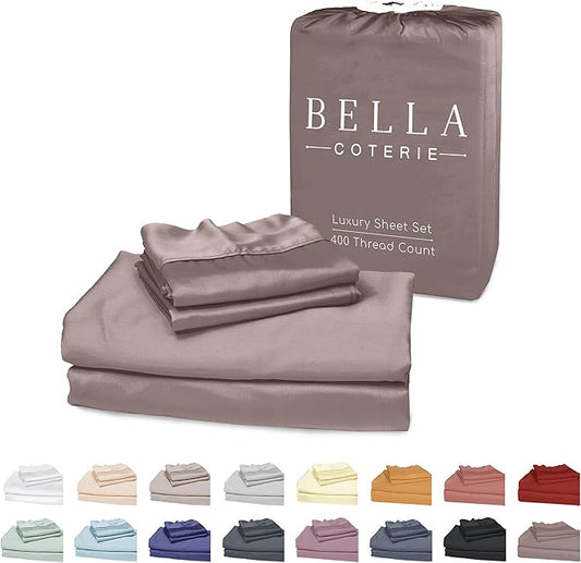 Bella Coterie Luxury Bamboo Viscose Split King Size Sheet Set | 2 Fitted Sheets for Sleep Number & Adjustable Beds | 100% Organically Grown | Cooling & Ultra Soft | 18” Deep Pocket [Mocha]