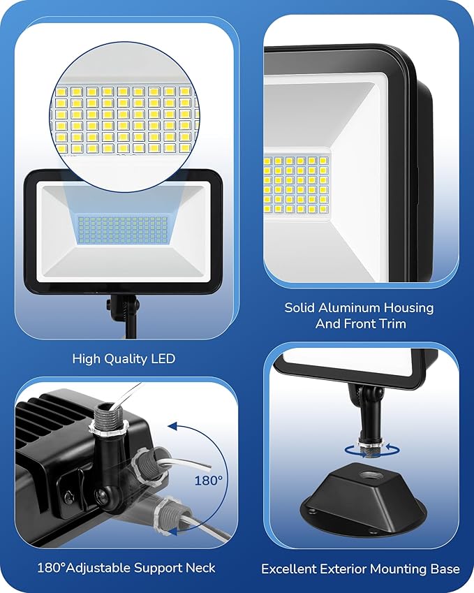 EDISHINE 10000LM Flood Lights Outdoor,73W LED Flood Light Outdoor, IP65 Waterproof, 5000K LED Security Light for Backyard, Flagpole, Garage, UL Listed
