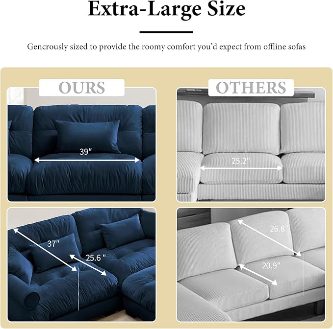 93.7” Loveseat Sofa, 2 Seater Modular Sectional Sofa, Blue Large Sectional Couches for Living Room, Fluffy Couch Set, Love Seat, Velvet Cloud Couches, Deep Seat Sofas for Living Room