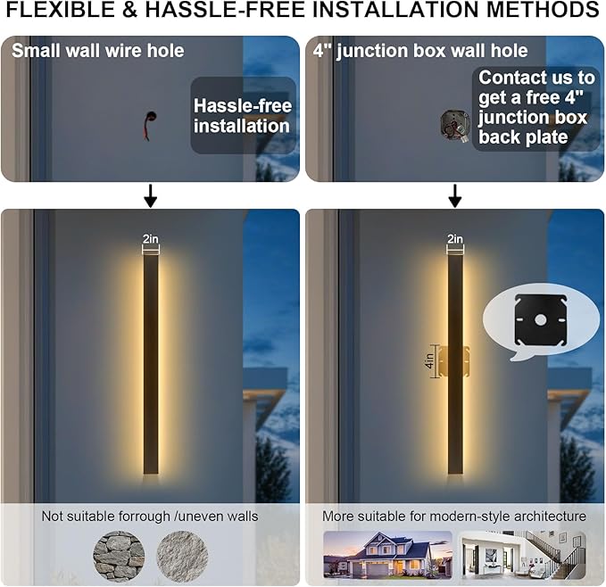 2 Pack Modern Wall Sconce, 31.5 Inch Outdoor Wall Lights, Waterproof Ip65 Long Linear Exterior Lights, 3000k Light Fixture Outside Wall Mount for Living Room, Patio, Garage 24W