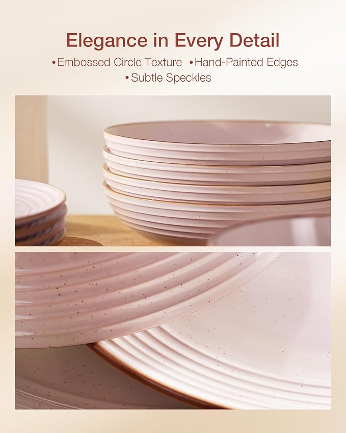Famiware Jupiter Dinnerware Set, Plates and Bowls Dish Sets for 4 (12 Pieces), Microwave and Dishwasher Safe Stoneware Speckled Tableware, Chip and Scratch Resistant, Light Pink