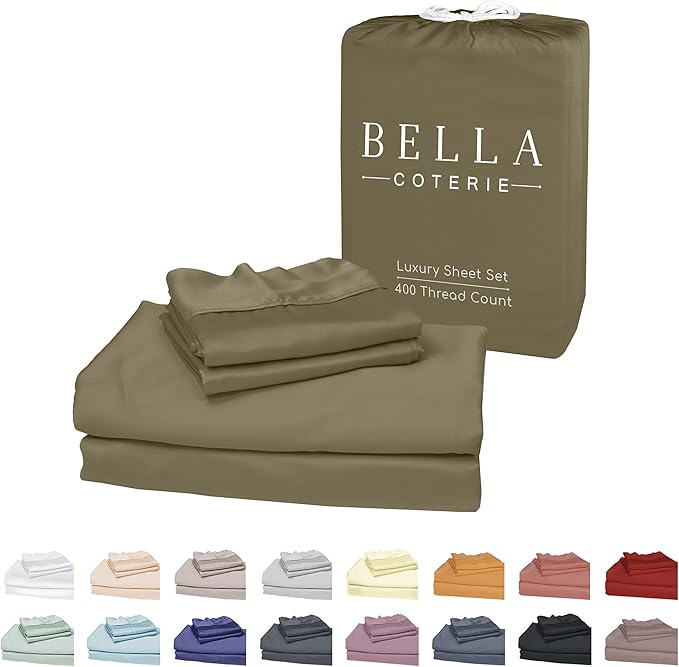 Bella Coterie Luxury Bamboo Viscose Full Size Sheet Set | 100% Organically Grown | Ultra Soft | Cooling for Hot Sleepers | 18" Deep Pocket [Olive]