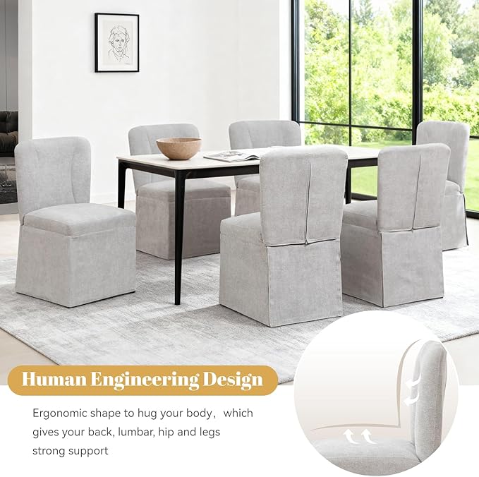 Kitchen Table Chairs Set of 4, Linen Upholstered Dining Chairs with Metal Frame, Modern Dining Room Chairs for Kitchen, Grey