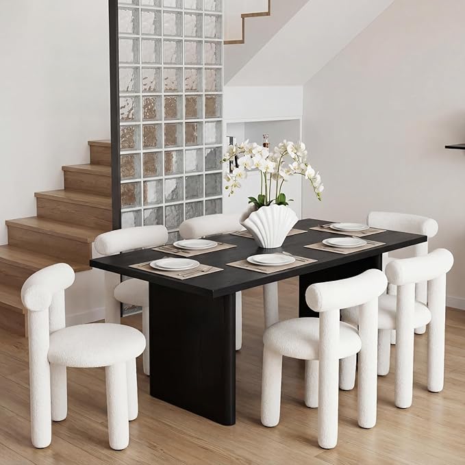 DUOMAY Modern White Boucle Dining Chairs Set of 2, Sherpa Upholstered Kitchen Chairs Armless Barrel Back Dining Chair, Living Dining Room Chairs, Reception, White