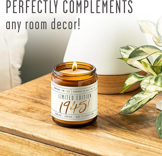80th Birthday Gifts for Women - 'Limited Edition 1945' Soy, w/Champagne on Ice I 1945 Birthday Gifts for Women I 80 Birthday Gifts for Women I 16oz Reusable Jar, 50Hr Burn, Made in USA