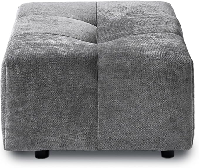 JACH Modern Ottoman Seat for Living Room, Linen Fabric Ottomans, Minimalist Foot Stool, Comfy Breathable Footstool for Living Room Apartment (Grey)