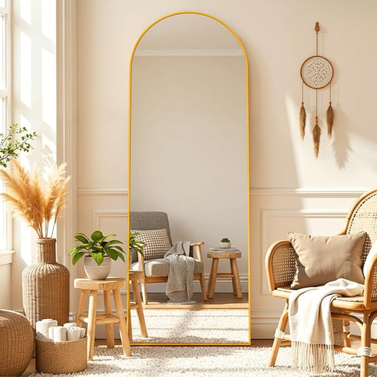 Arched Mirror Full Length, 59"x16" Body Mirrors with Shatter-Proof Glass, Mirror Full Length with Arch Aluminum Frame for Home Decor, Mirrors for Bedroom Bathroom, Gold