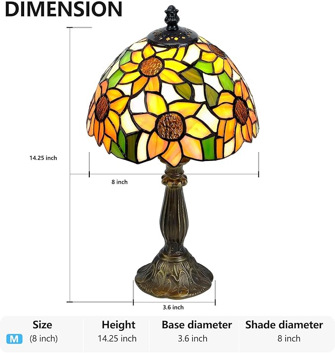 Vibrant Sunflower Tiffany Style Table Lamp,Handcrafted Stained Glass Lamps for Living Room, Bedroom Decor,8-Inch Small Tiffany Lamp with LED Bulb