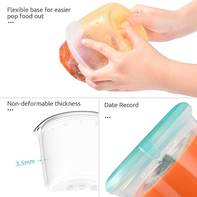 U-Taste Silicone Food Storage Containers Set: Meal Prep Box with Airtight Lid, Freezer & Microwave Safe, Date Marking Circle, Clear cup/oz/ml Measurement for Dry & Wet Deli -2oz/4oz/8oz/16oz, Aqua Sky