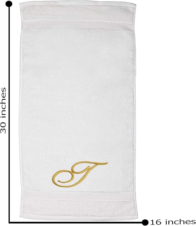 White Monogrammed Hand Towels for Bathroom - Luxury Hotel Quality Personalized Initial Embroidered Towel for Powder Room, Spa - GOTS Organic Certified - Set of 2 Gold Letter T
